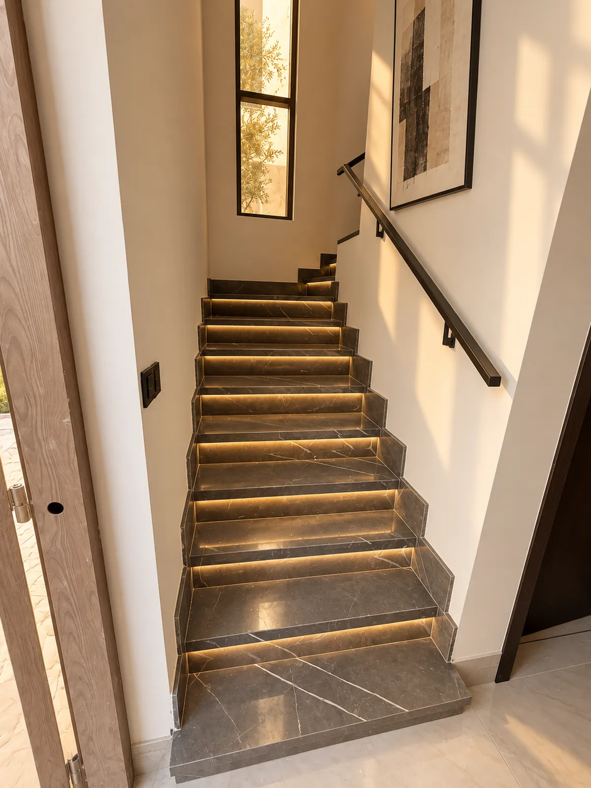 Готовая лестница с подсветкой ступеней